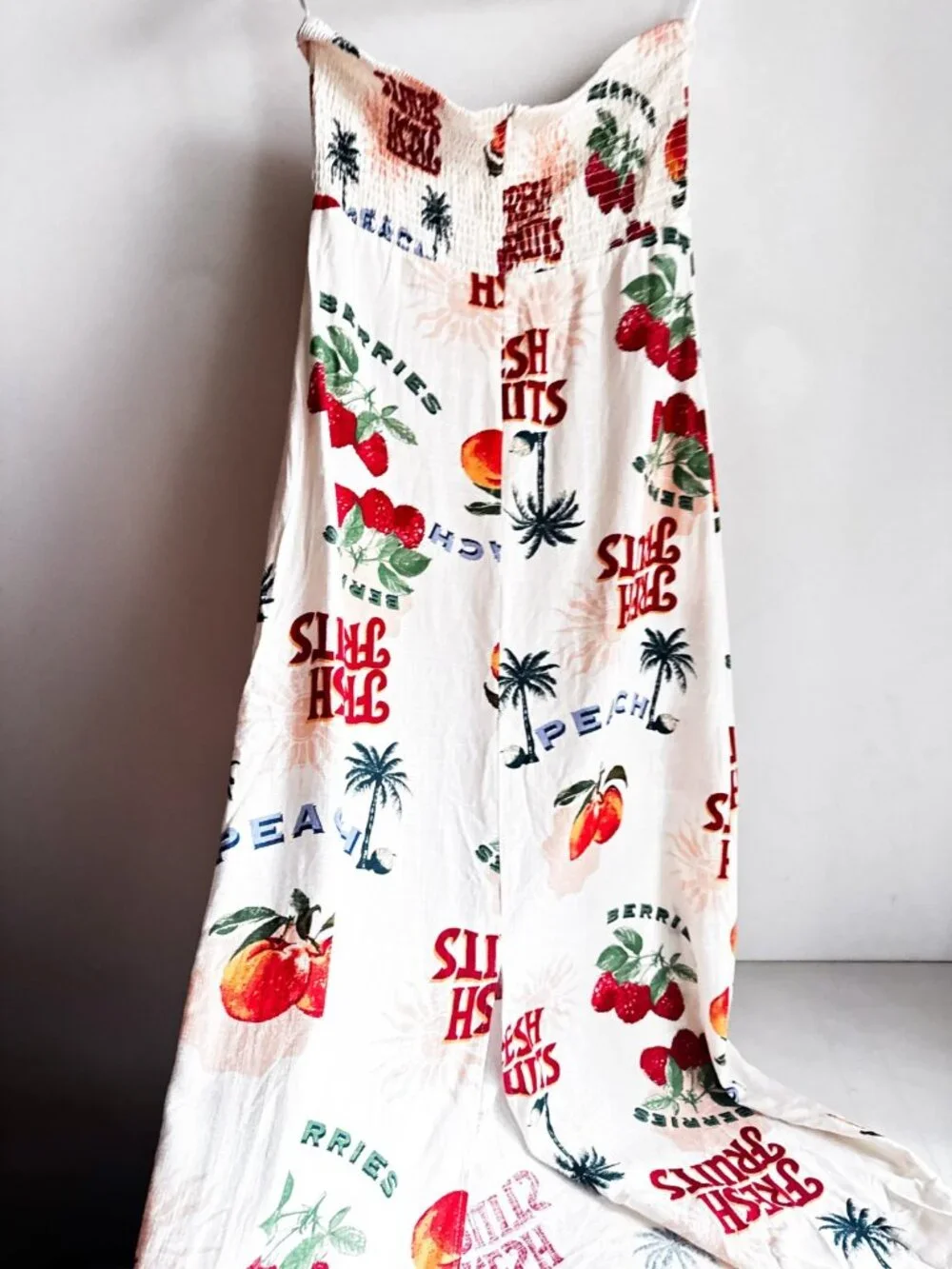 Paper Heart Linen Blend Fruit Print Midi Strapless Dress L - Picture 6 of 6